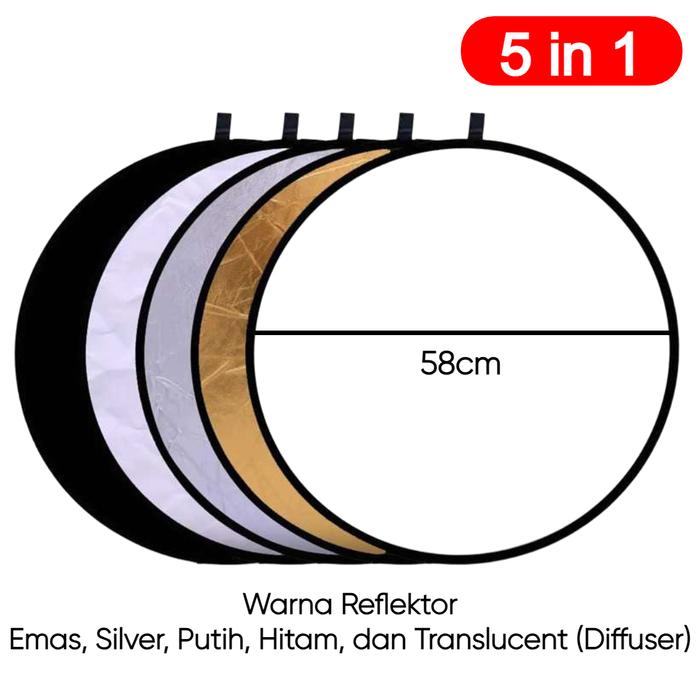 Gambar TaffStudio Reflektor Cahaya Foto Studio Bulat Oval Reflector Diffuser Board Fotografi - 5in1 Bulat 58cm dari Buzper Official undefined Tokopedia