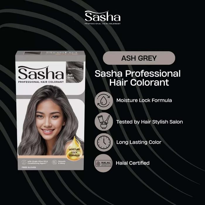 Gambar SASHA Professional Hair Colorant | Hair color - Cat Semir Pewarna Rambut Permanent - HC Ash Grey, SASHA  dari madame fany undefined Tokopedia