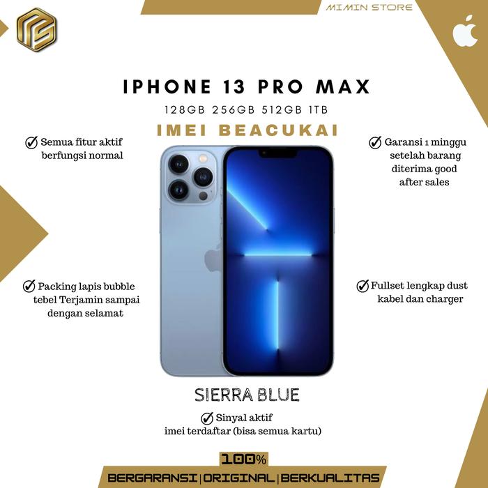 Gambar iPhone 13 Pro Max 1TB/512GB/256GB/128GB [imei terdaftar becukai] - Sierra blue, 128GB BEACUKAI dari @Miminstore undefined Tokopedia
