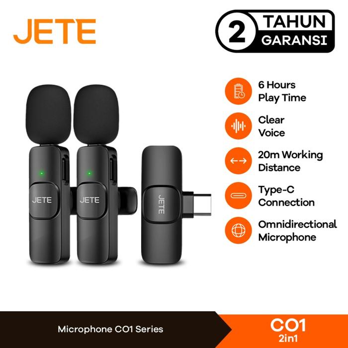 Gambar JETE CO1 2in1 Wireless Microphone Clip On - Garansi Resmi 2 Tahun - JETE CO1 2in1 dari Doran Gadget Authorized Bali undefined Tokopedia