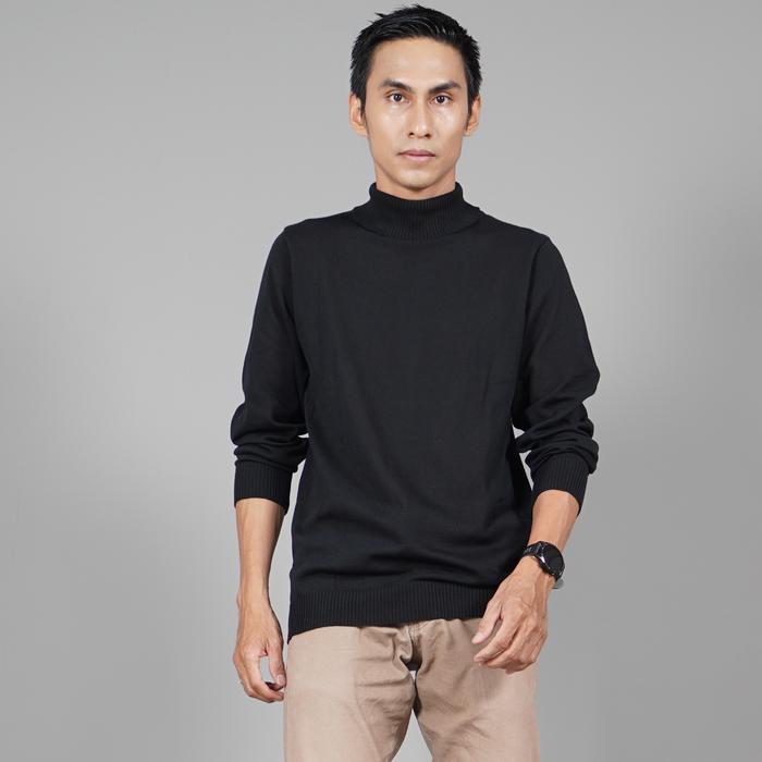 Okechuku JEHOON Turtle Neck Pria Knit Sweater Turtleneck Rajut Pria Hitam