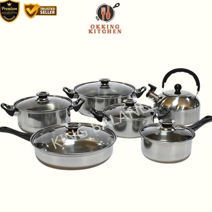 Gambar Panci Set Masak Stainless Steel isi 6 set anti karat bahan tebal / panci teko 6 pcs stainless 270 -EmTred - Hitam dari EmTred undefined Tokopedia