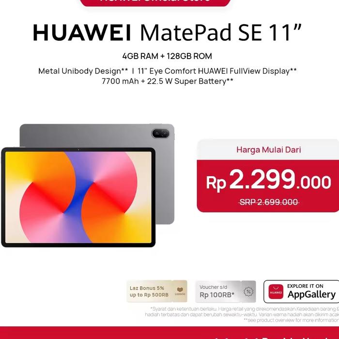 Gambar Huawei MatePad SE 11" Tablet 6/128 | 4/128 Garansi Resmi - Gray 4/128 dari Nitnot Gadget undefined Tokopedia