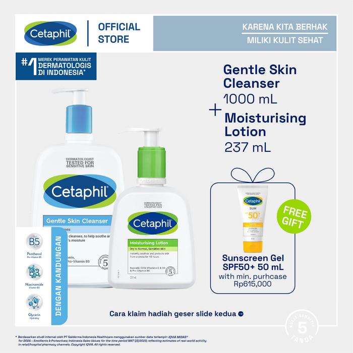 Gambar Cetaphil Gentle Skin Cleanser 1000ml + Moisturizing Lotion 200ml dari Cetaphil Indonesia undefined Tokopedia
