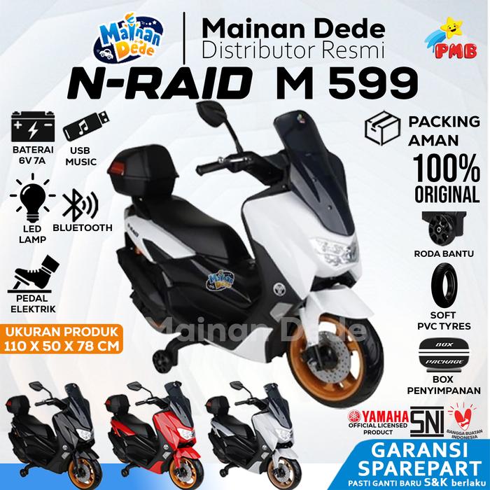 Gambar Mainan Motor Aki Anak PMB 599 M599 M-599 NMAX RAID PVC TIRES - Putih, DUS BAWAAN dari Mainan Anak Dede undefined Tokopedia