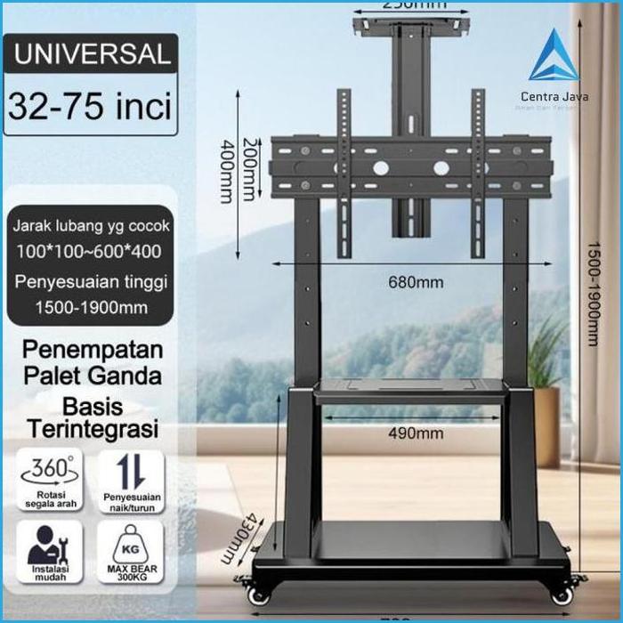 Gambar CJ- Bracket Standing TV roda dorong LED TV 32- 85 Inci /Bracket standing roda LED TV - 32" - 75" dari Centra Java undefined Tokopedia