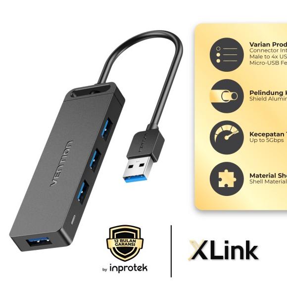 Gambar Vention USB Hub 3.0 with Power Super Speed for Windows Mac 4 Ports - 0.5 Meter dari XLink Jakarta undefined Tokopedia