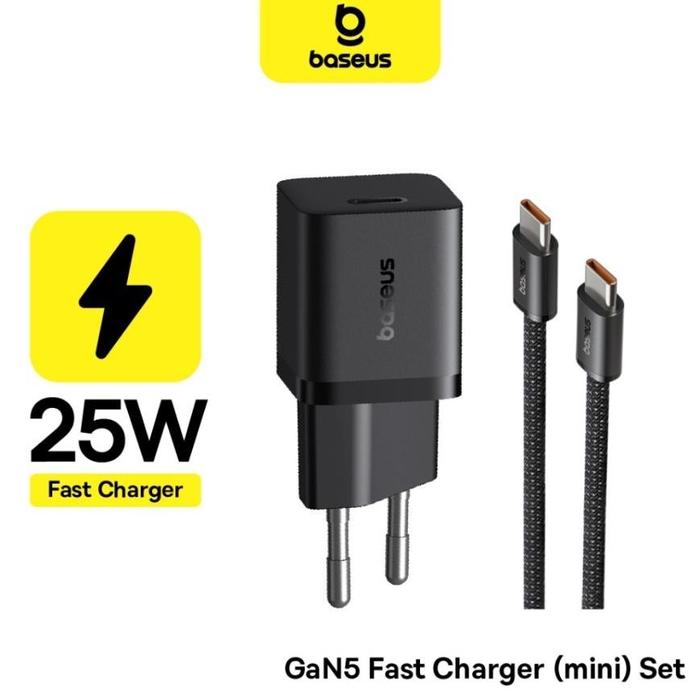 Gambar Baseus GaN5 Mini Charger Adaptor 25W PD 3.0 PPS SFC USB TYPE C Super Fast Charging GaN 5 (25W) - Hitam dari Kalandra_86 undefined Tokopedia