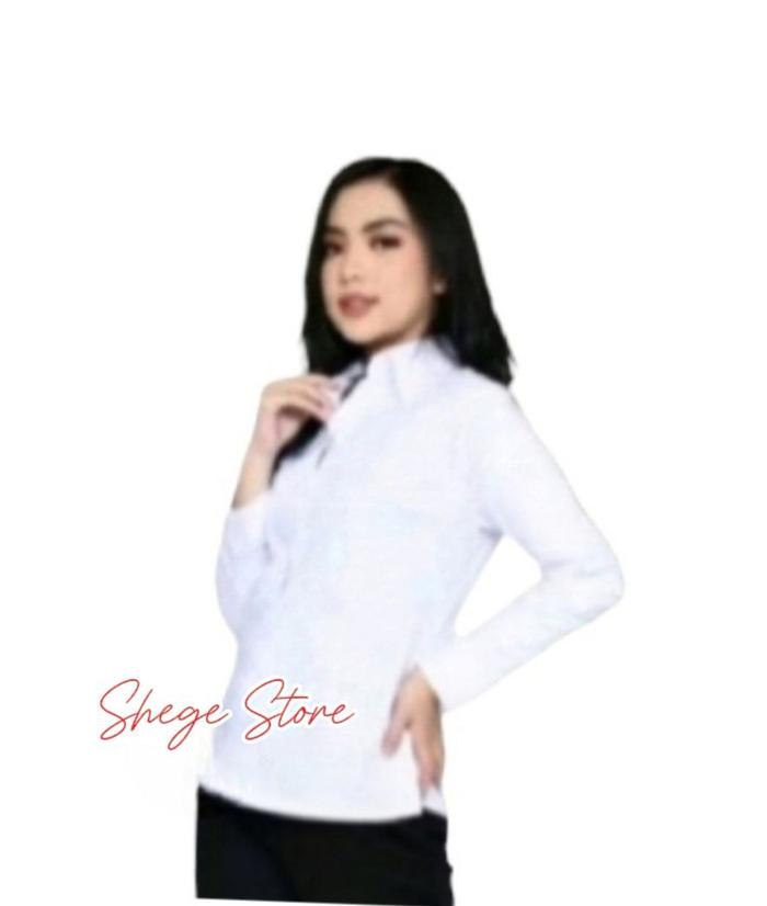 Gambar Kemeja Putih Wanita Lengan panjang Atasan Formal Kerja kantor - Putih Panjang, M dari Shegestore undefined Tokopedia