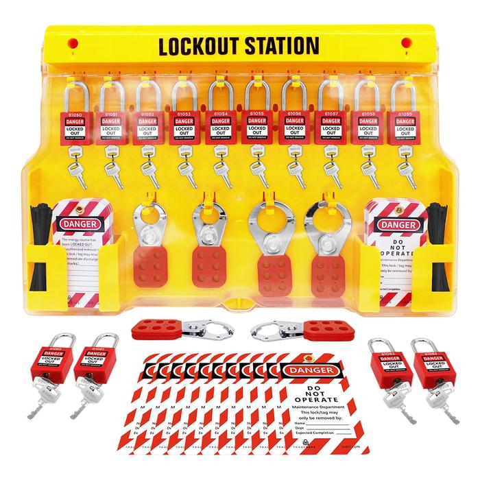 Gambar Lockout Tagout Station with Loto Devices - 16 Pack Safety Lock Set, 6 Hasps, 40 Do Not Operate Tags, Lock Out Tag Out Kit Board, Lockout Safety dari Malikha&Nahla undefined Tokopedia