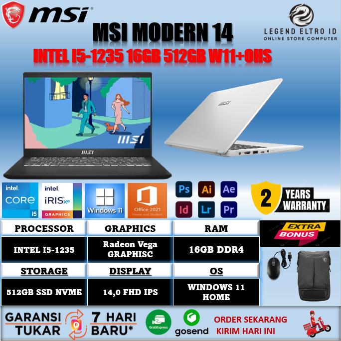 Gambar Laptop MSI MODERN 14 I3 1315 8GB 512GB W11 14.0FHD BLIT IPS 2Y BLK - NORMAL, 8GB 512GB dari LEGEND.ELTRO.ID undefined Tokopedia