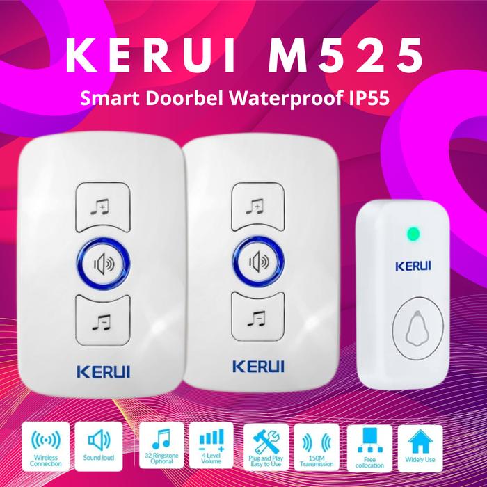 Gambar KERUI Bel Rumah Wireless M525 Dengan F15 Bell Waterproof IP55 2 Receiver - Putih dari Asyam Weiseman undefined Tokopedia