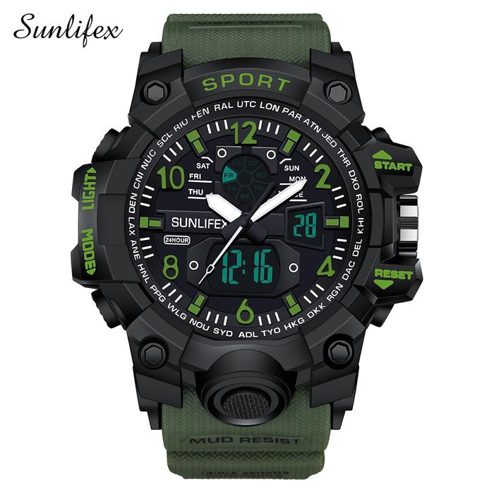 Gambar SUNLIFEX Jam Tangan Pria Original Analog&Digital Olahraga Anti Air Casual Jam Tangan Cowok - GreenBlack dari Rebirth Jam Tangan undefined Tokopedia