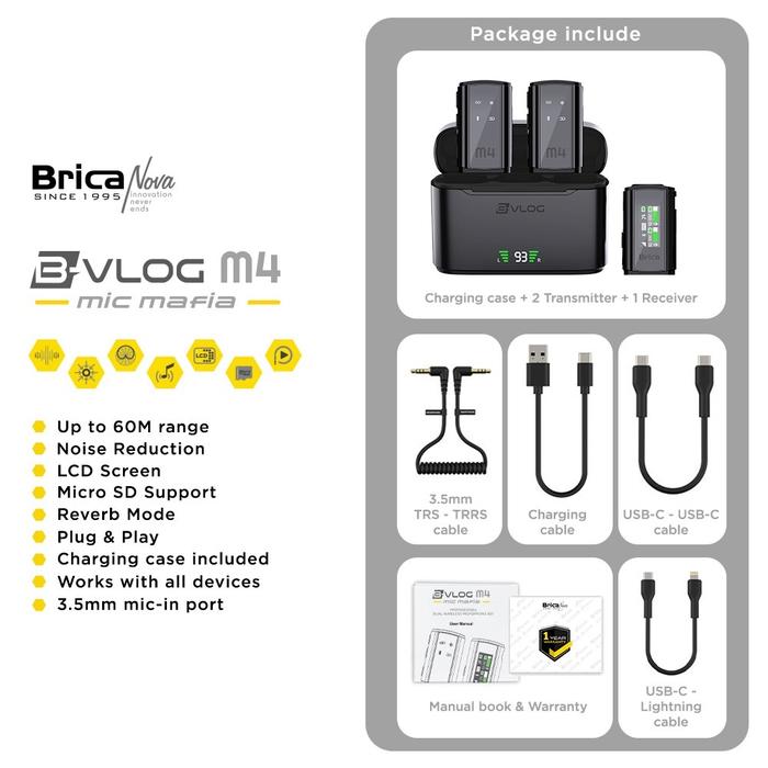 Gambar Brica B-VLOG M4 Dual Wireless Microphone Clip On Mic Vlog With Charging Case - BVLOG M4 - Mic Wireless Brica M4 - B-VLOG M4 dari Jakarta Digital 8 undefined Tokopedia