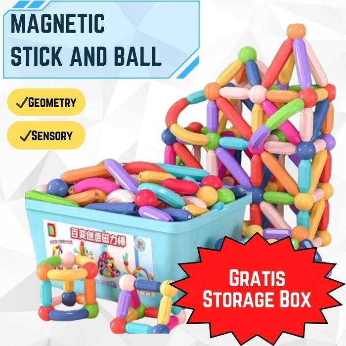 Gambar Mainan Edukasi Anak Magnetic Toys Stick and Ball 25pcs With Container Box dari Merangkai0 undefined Tokopedia