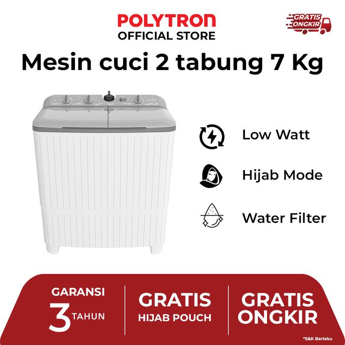 Gambar POLYTRON Mesin Cuci 2 Tabung Giant Series Hijab 7 KG PWM 7076 - Abu-abu dari Polytron Official Store Surabaya undefined Tokopedia
