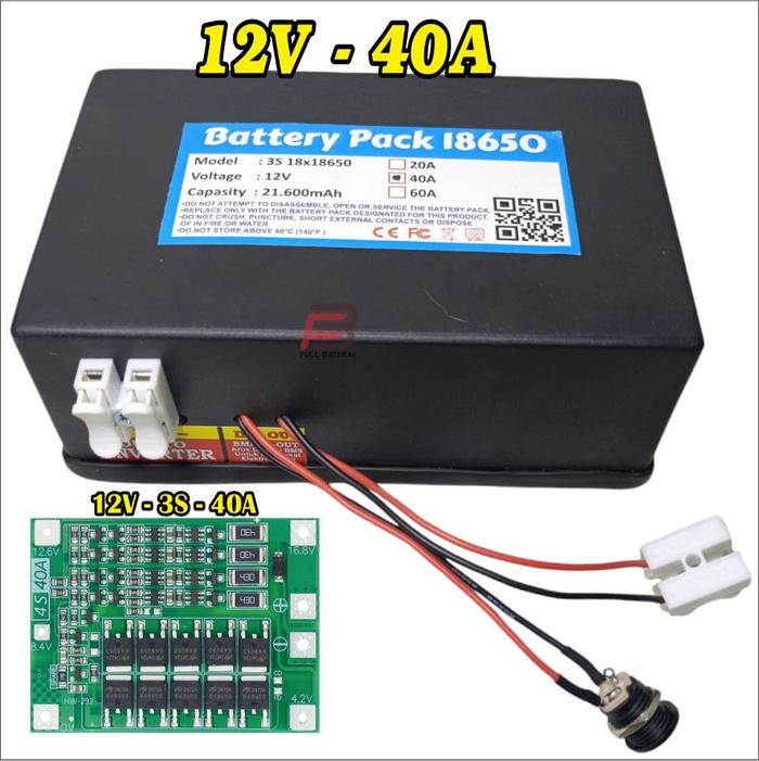 Gambar BATERAI LITHIUM 12V, BATRE 12V 20A, 40A, 60A MULTIFUNGSI TYPE 18650 KAPASITAS 21600mAh - 12V -40A dari FULL BATTERY undefined Tokopedia