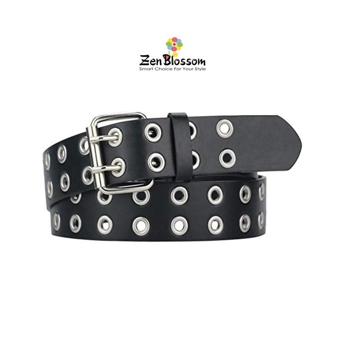 Gambar ZenBlossom Ikat Pinggang Kulit Punk Skena Metal Stud Spike Persegi - Hitam 2Hole dari ZenBlossom undefined Tokopedia