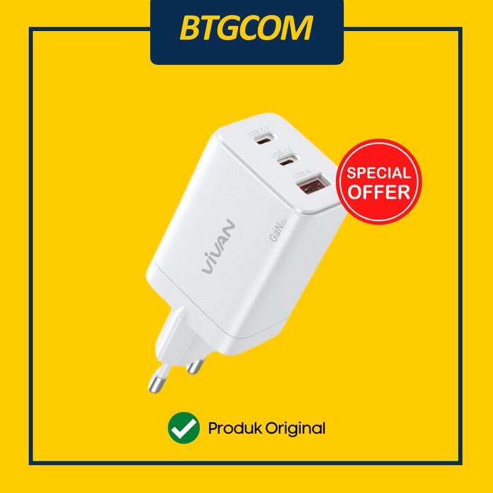 Gambar CHARGER VIVAN C65 65W WATT FASTCHARGING TRIPLE OUTPUT USB C/A GAN METAL - Putih dari btgcom Kota Denpasar Tokopedia