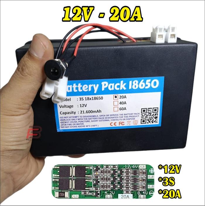 Gambar BATERAI LITHIUM 12V, BATRE 12V 20A, 40A, 60A MULTIFUNGSI TYPE 18650 KAPASITAS 21600mAh - 12V -20A dari FULL BATTERY undefined Tokopedia