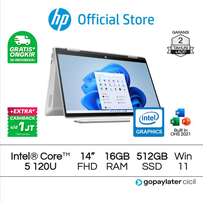Gambar Laptop HP Pavilion x360 2in1 14-ek1069TU Core i5 IrisX 16GB RAM 512GB - 16GB/512GB, Space Blue dari HP Indonesia undefined Tokopedia