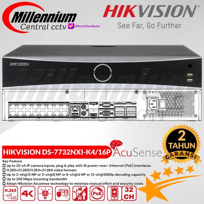 Gambar NVR 32 CHANNEL HIKVISION DS-7732NXI-K4/16POE H.265 AcuSense 4K - NVR SAJA dari Millennium Central CCTV undefined Tokopedia