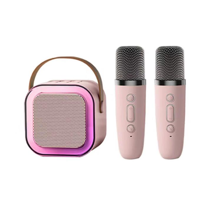 Gambar Mini Speaker Bluetooth 2 mic 1 Karaoke /Bluetooth 5.3 Mini Speaker Karaoke  /Speaker Microphone Karaoke Set - Pink 2 Mic-K12 dari Akeaee undefined Tokopedia