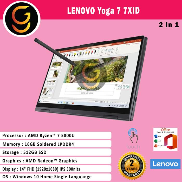 Lenovo Yoga 7xid In Ryzen 5800u 16gb 512gb Ssd W11hsl Ohs 2yr