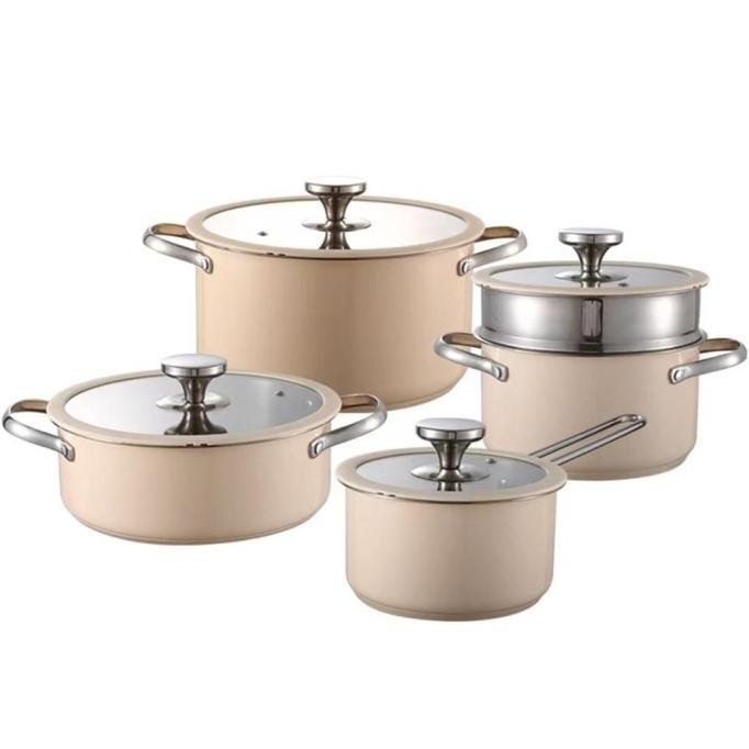Gambar Gemmal- Cookware Set Steamer Stainless Steel Panci Kukus Anti Lengket Dengan Tutup Kaca Cream H648 - One Set dari Gemmal undefined Tokopedia