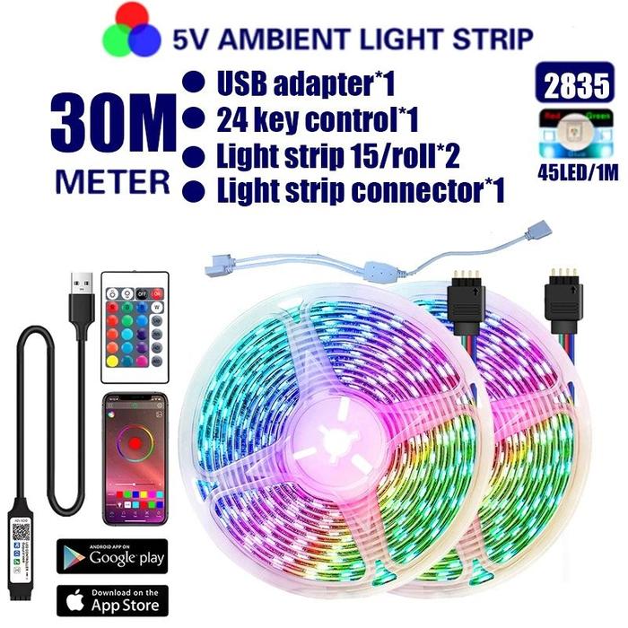 Gambar Lampu LED Strip RGB 2835 5M/10M/15M/20M Set Lengkap + Remote & Adaptor, Lampu Kamar Aesthetic Warna-Warni - 30 Meter dari LED Smart Home undefined Tokopedia