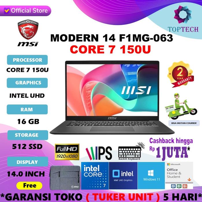 Gambar MSI Modern 14 F13MG Core 7 150U 32GB 1TBSSD 14.0FHD IPS W11 OHS - 16GB 512SSD, NON BUNDLING dari Top Tech Comp undefined Tokopedia