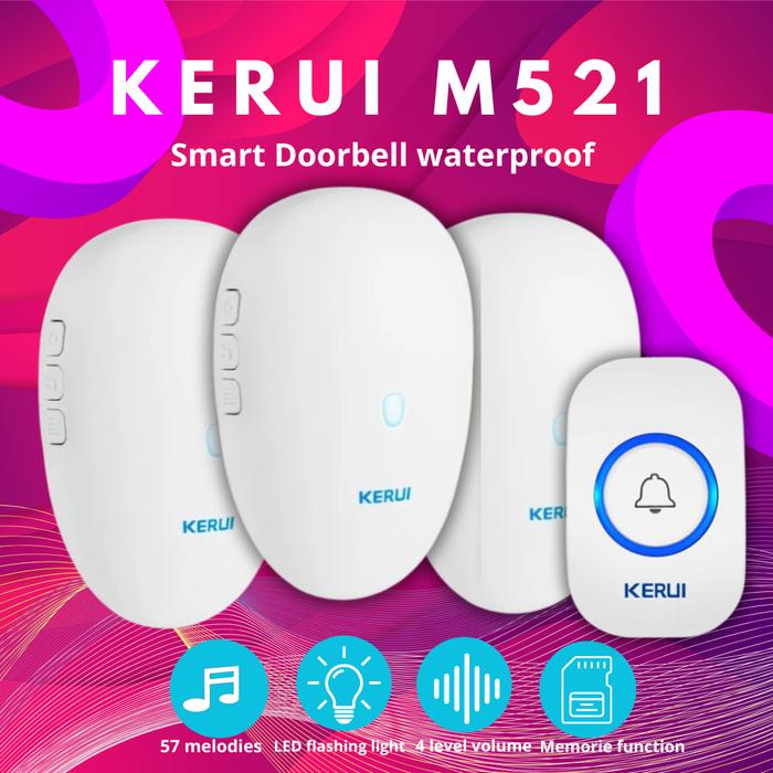 Gambar KERUI Bel Rumah  M521 Wireless Multi Tone Doorbell 3 Receiver F51 - Putih dari Asyam Weiseman undefined Tokopedia