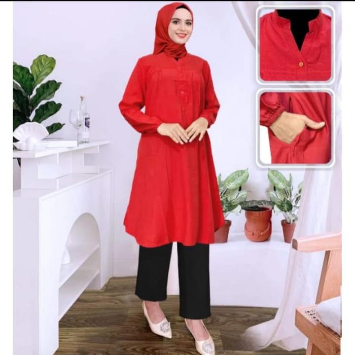 Gambar long tunik POLOS PAKAIAN WANITA JUMBO TUNIK viscose ATASAN merah cabe - Merah, 6L dari by yanti undefined 2 Tokopedia