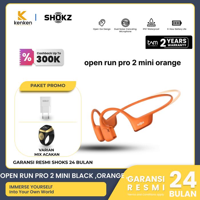 Gambar Shokz Open run Pro 2 mini  Headphone Bone Conduction Open Run Pro 2 mini Standard Garansi Resmi TAM 24 bulan - Orange, free bonus dari Kenken official store undefined Tokopedia