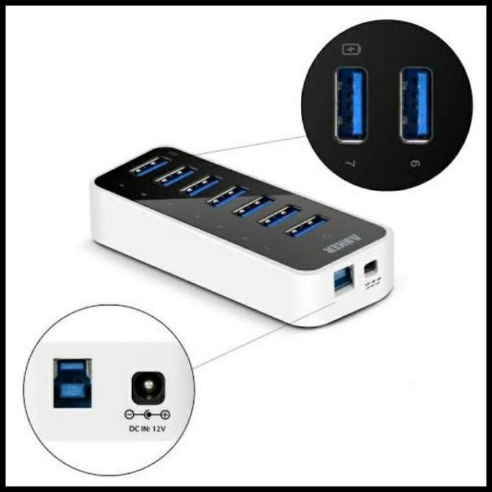Gambar Ready Anker usb-hub 3.0 Hub 7 Port vertical 68ANHUB original resmi Anker - Hitam-Putih dari Artful Assets undefined Tokopedia