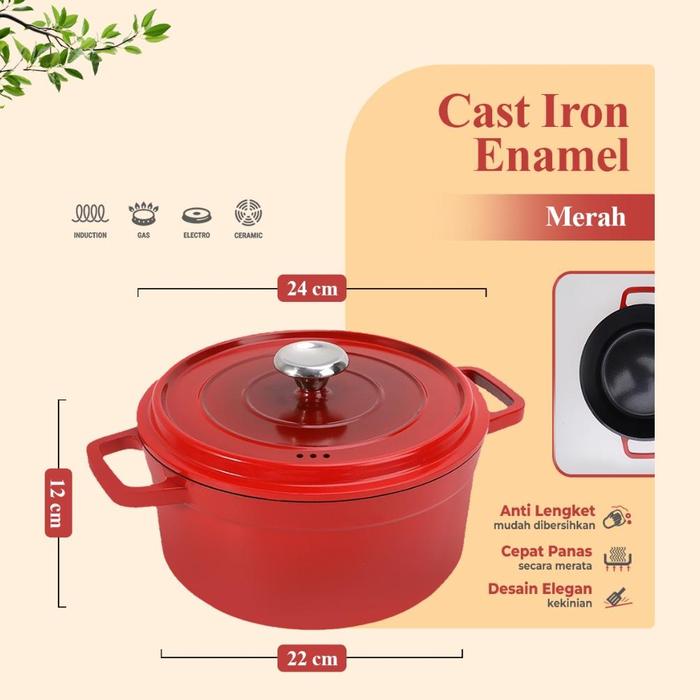 Gambar Hongzhuo Enamel Cast Iron Panci 24CM Enamel Besi Cor Panas Merata Anti Lengket - Merah dari toko kita tbk undefined Tokopedia