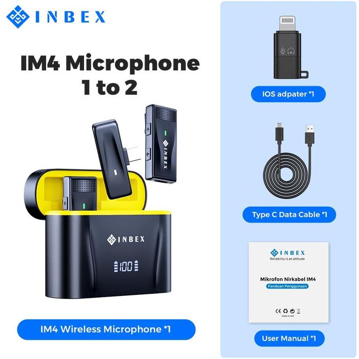 Gambar INBEX IM4 Microphone Wireless Live stream/Video Mic Clip Dual Lavalier Bluetooth&Charging Case - type c+ ios dari FRESNEW SHOP undefined Tokopedia