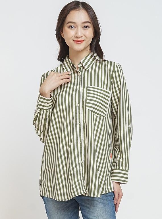 Gambar DUST Kemeja Sanira Garis TENCEL Comfease (D.116407) - Hijau, M dari Laila_Cloting undefined Tokopedia