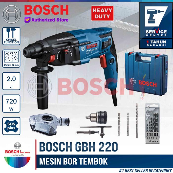Promo Bosch Mesin Bor Tembok Rotary Hammer Drill GBH 220 22MM Kit