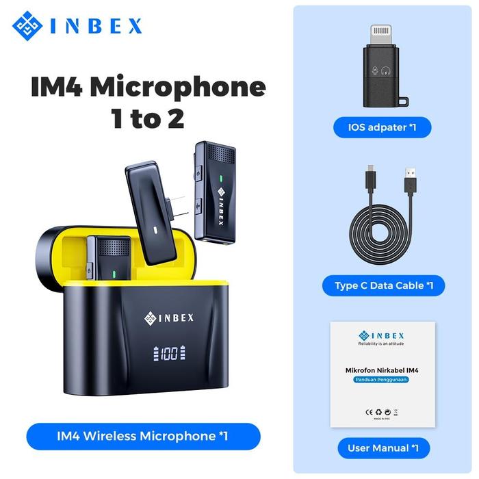 Gambar [k] INBEX IM4 Wireless Microphone 2-In-1 Clip On Mic Wireless Dual Lavalier Mikrofon Youtuber Facebook TikTok vlog with Charging Case - type c+ ios dari FRESNEW SHOP undefined Tokopedia