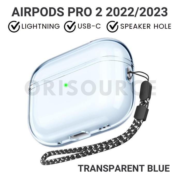 Gambar Casing Transparan Airpods Pro 2 | Pro2 | Pro Gen 2 | Pro 2nd Generation 2022 2023 Case Transparent Design | Casing Airpod Clear Bening + Tali Lanyard - Transp. Blue dari ORISOURCE undefined Tokopedia
