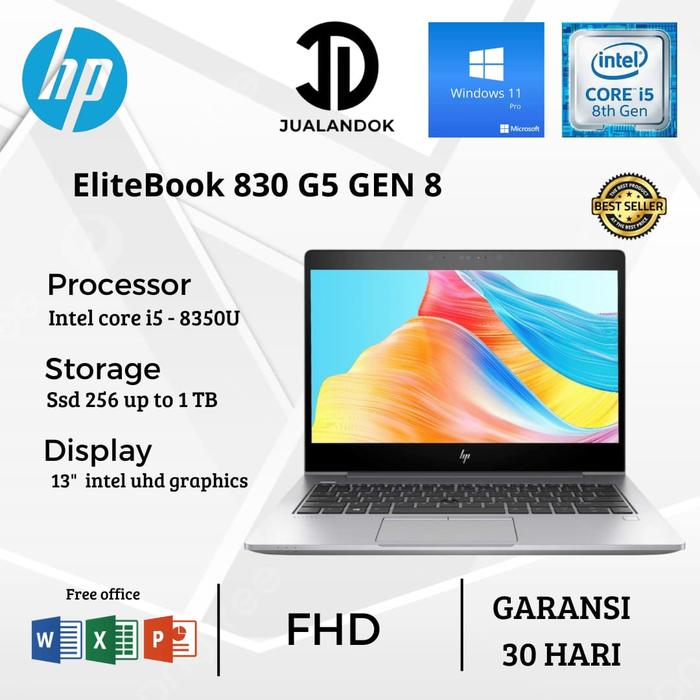 HP Elitebook 830 G5 Core i5 Gen8-RAM 8GB-SSD 128GB- 13Inc Win 10 FHD  RAM 8GB, SSD 512GB