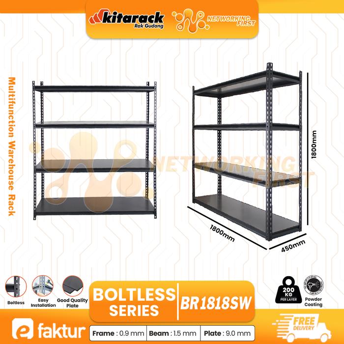 Gambar BR1818SW - KITARACK 4 Layer Wood Panjang 1,8 Meter Tinggi 1,8 Meter Lebar 45cm 200KG Boltless Rack dari Networking First Indonesia undefined Tokopedia