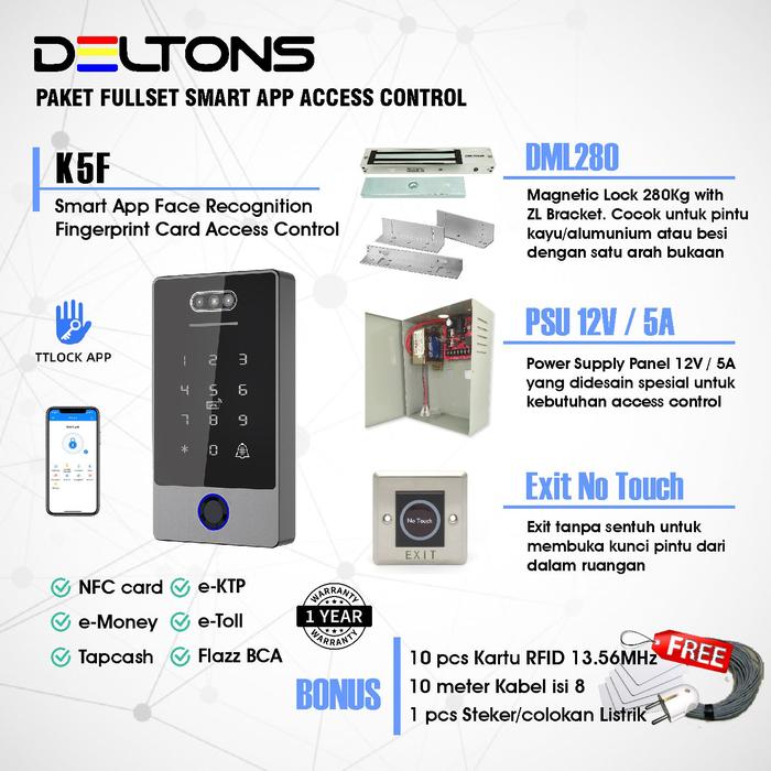 Gambar Deltons Paket Smart Access Control Door K5F Face Recognition Akses Wajah Magnetic Lock RFID - No Touch dari DELTONS Store undefined Tokopedia