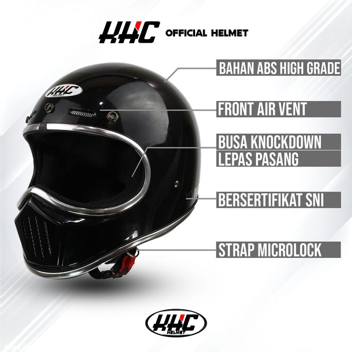 Gambar HELM KHC CAKIL FULLFACE LIST CHROME KACA PILOT - HTAM LC HLM SJA, L dari KHC HELMET undefined Tokopedia