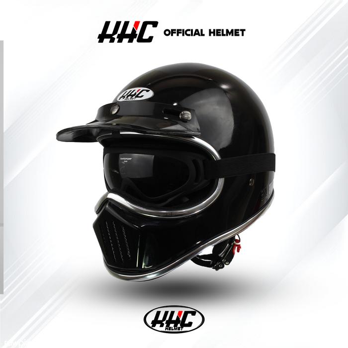 Gambar HELM KHC CAKIL LIST CHROME FULL FACE PET GOGLE - KHC HITAM LC, L dari KHC HELMET undefined Tokopedia