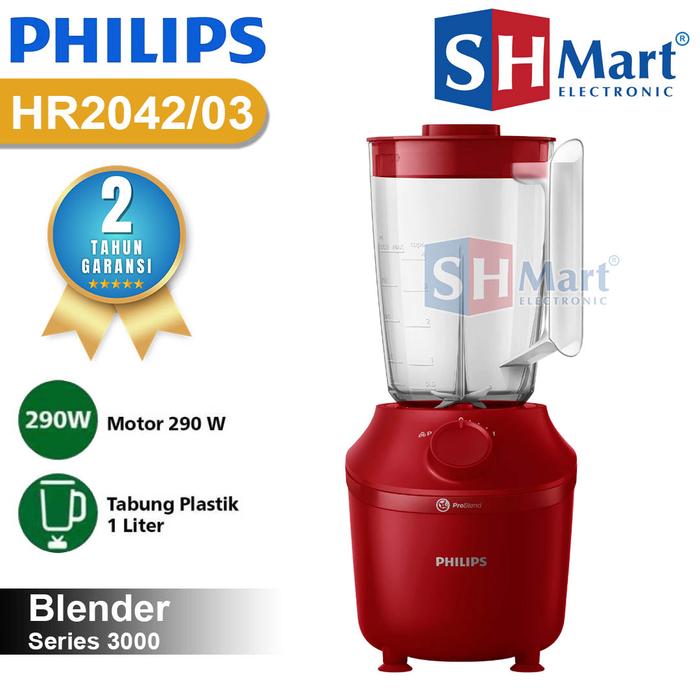 Gambar BLENDER PHILIPS PLASTIK KAPASITAS 1 LITER HR-2042 HR2042 HR2042/53 RED - MERAH NO MILL dari SHMART ELECTRONIC undefined Tokopedia
