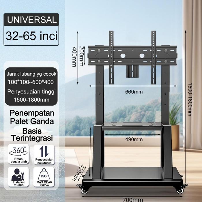 Gambar Bracket Standing Tv Roda Dorong Led Tv 32- 85 Inci /Bracket Standing Roda Led Tv - 32"-65" dari POSTA STORE undefined Tokopedia