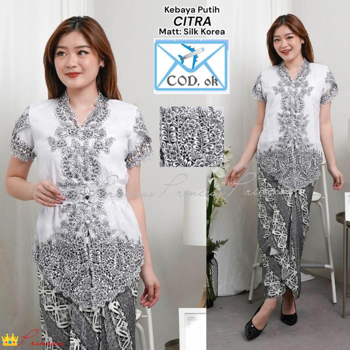 Gambar Atasan Kebaya Encim Modern Lengan Pendek Model Tulip - Putih Ranting, S dari PrincessMode undefined Tokopedia