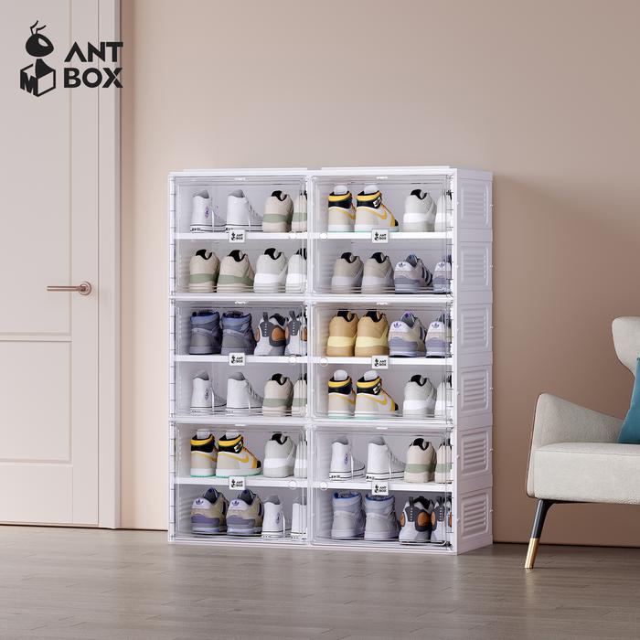 Gambar [NEW ARRIVAL] ANTBOX Rak Sepatu Lemari Sepatu Kabinet Susun Putih 12-40 Pasang Minimalis Pintu Magnet Transparan - 24 Pasang A dari ANTBOX Official Store undefined Tokopedia